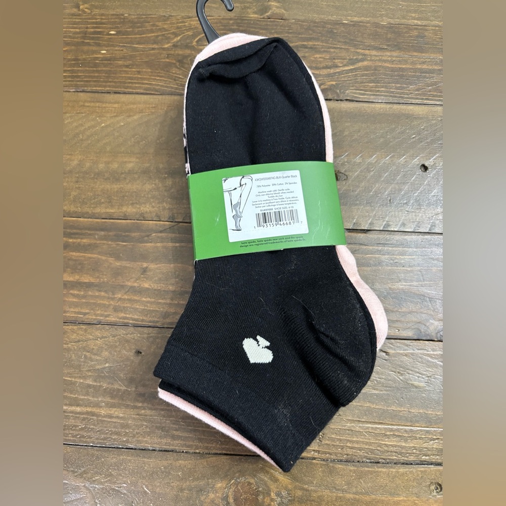 Kate Spade New York Black and Pink Quarter Socks Featuring Cheetah Print - Picture 3 of 3